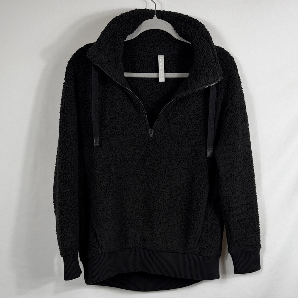 Athleta Tugga Sherpa Black 1/4 Zip-Up Sweater Shacket. Womens Small. Pockets - Picture 1 of 5